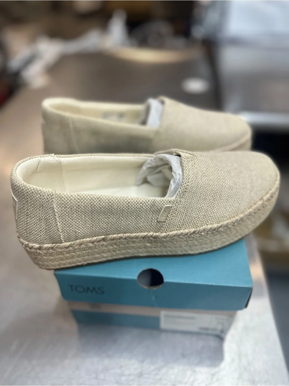 Toms Natural Beige Platform Espadrille Slip-On